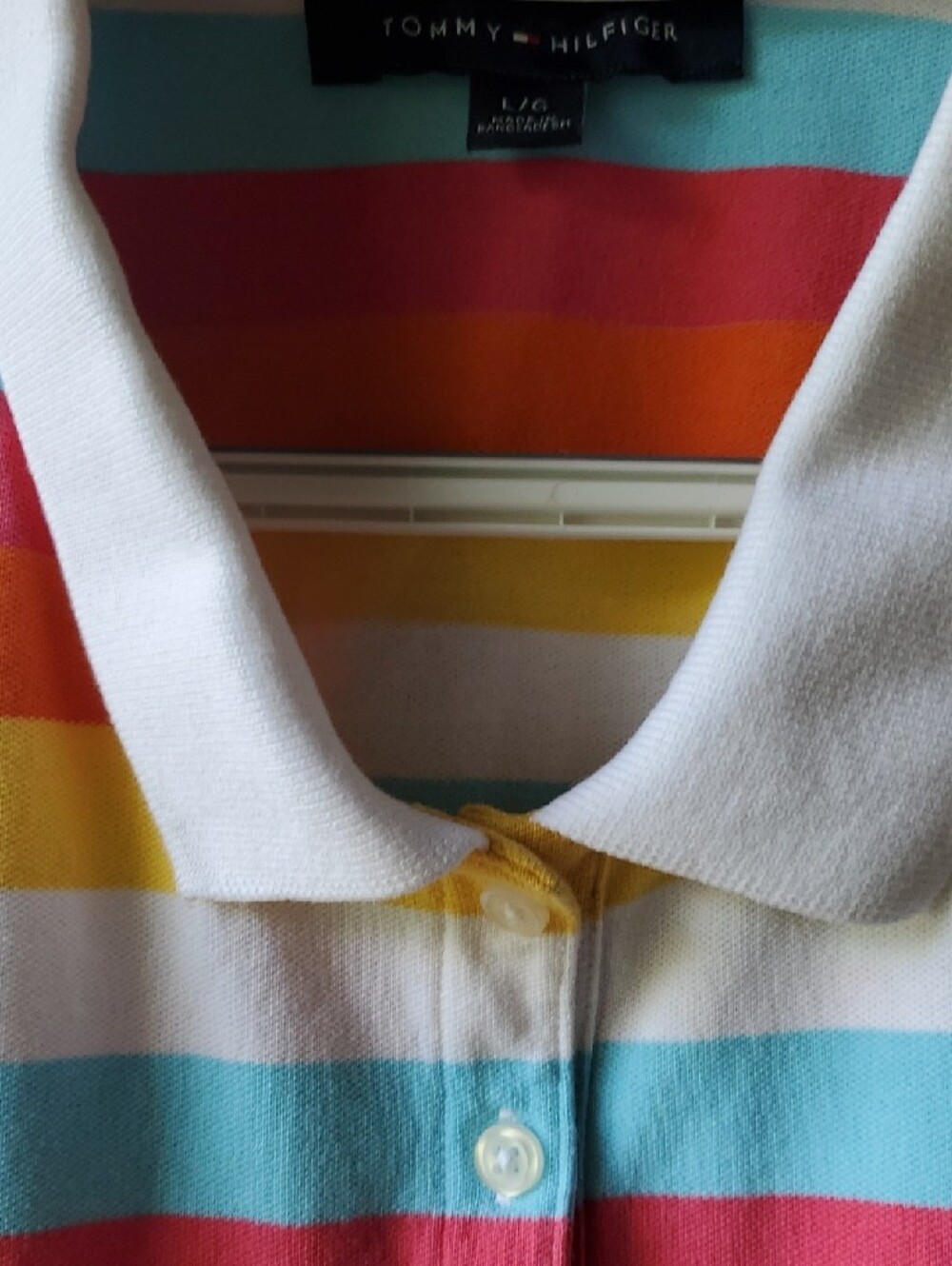 Tommy Hilfiger Multicolor Striped Polo - White, Pink, Aqua, Yellow, Orange - Picture 4 of 11